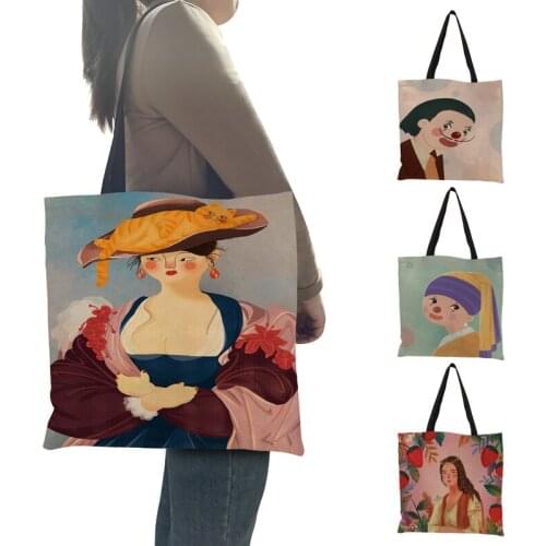 Tote Bags for Women Van Gogh Artist Redesign Gustav Klimt Tear Classic Painting Mona Lisa Handbag Shopping Bag for Groceries