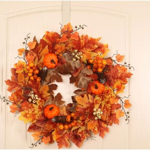 55CM Wreath Autumn Harvest Maple Leaf Pumpkin Front Door Wreath Front Door Home Decor Thanksgiving Party Supplies