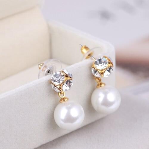 Temperament Simple Pearl Artificial Rhinestone Ball Multicolor Earrings