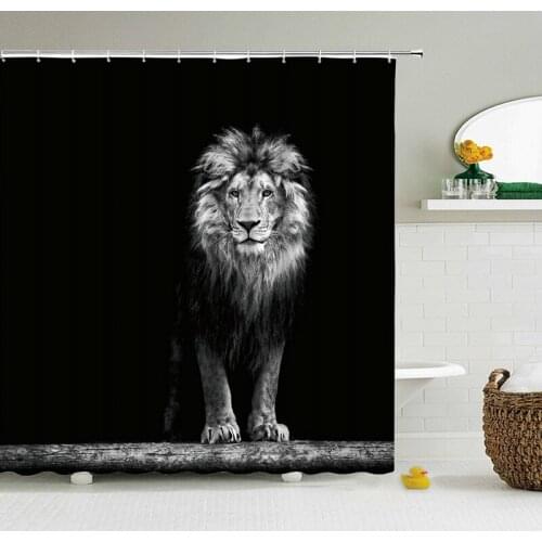 Animals Printed Lion, Tiger, Cat,Elephant,3d Bath Curtains Waterproof Polyester Cloth Washable Bathroom Shower Curtain with Hook