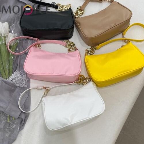 Women PU Solid Color Bag Shoulder Underarm Vintage Thick Chain Handbags Underarm All-match Fashion High Street Shopping Bag