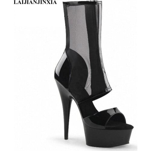 LAIJIANJINXIA New Summer Gothic Transparent Crystal Women Boots Pole Dance Shoes 15 CM High Stripper Heels Platform Ankle Boots