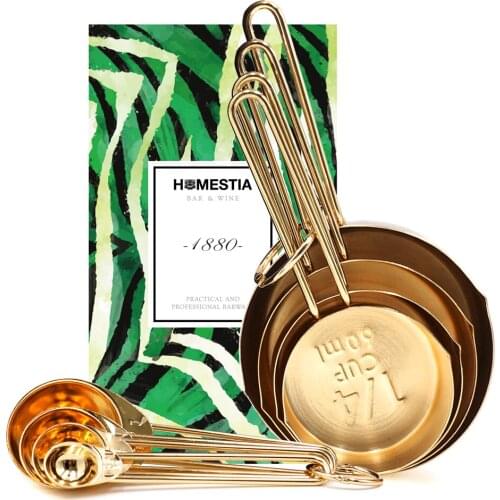 Gold Measuring Cups Measuring Spoons Set Stainless Steel 8 PIECE Dry and Liquid Ingredients Cooking Utensils