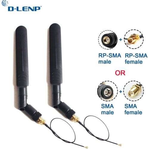 1 pair 2.4Ghz Wifi Antenna Omni Dual-band SMA/ RP-SMA Male to Female Connector 1.13 PCI U.FL to WiFi Pigtail Cable 5dbi Aerial