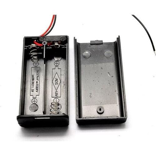 1pcs Black 2 x AA Battery Holder Box Case With Switch Wire Free shipping