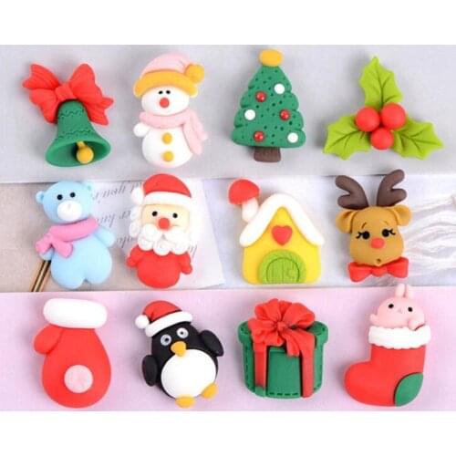 10Pcs Cartoon Christmas series Flatback Resin Cabochon Scrapbooking DIY Phone Case Decoration Craft Accessories Hair Bows Center