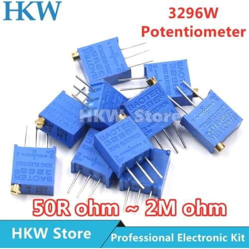 10pcs 3296W 3296 50 100 200 500 ohm 1K 2K 5K 10K 20K 50K 100K 200K 500K 1M ohm 103 100R 200R 500R Trimpot Trimmer Potentiometer