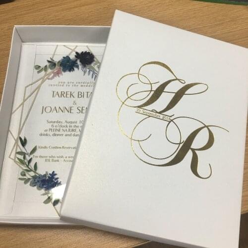 10pcs navy blue/white/black invitation box,printed flower acrylic card