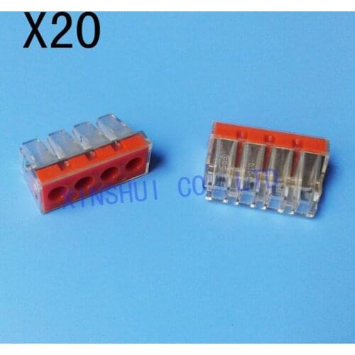 20pcs Wire connector PCT174 Push Wire Wiring Connector For Junction Box 4 Pin Conductor Terminal Block AWG 1.6-10MM2