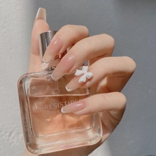 24pcs Purple White Butterfly Wear Long Paragraph Fashion Manicure Patch False Nails Save Time Wearable Nail Patch NE