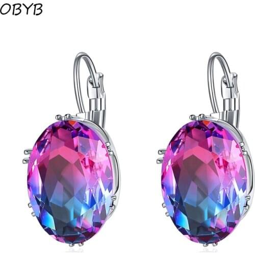 6 Styles Gradient Colorful Oval Shape Faceted Crystal Zircon Dangle Earrings for Women Jewelry Girls Sweet Elegant Gifts
