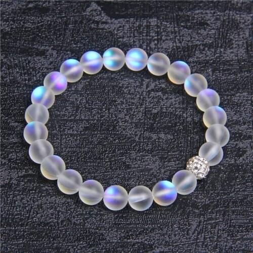 8mm Moonstone Stone Beaded Bracelet For Women Men Chakra Yoga Shining Stone Beaded Charm Bracelet Handmade Wristband Jewelry