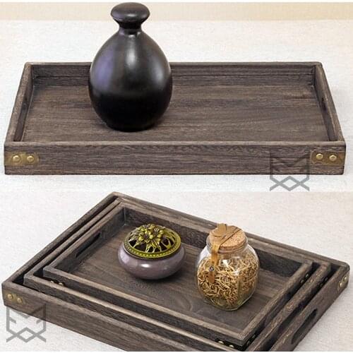 Tea Tray Oriental Empty Wooden Serving Platter Coffee Food Meal Dish Board Wood Plate Rectangular Breakfast Presentation Service