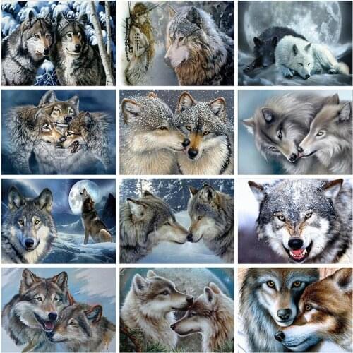 CraftArtGo 5D DIY Diamond Embroidery wolf Full Square Round Rhinestone Mosaic Painting Cross Stitch Flowers Diamond Kit