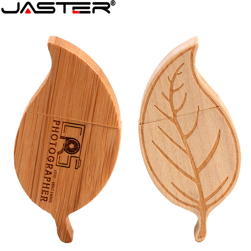 JASTER USB flash drive Wooden leaf Free Custom logo Pen drive creative gift Leaves memory stick bamboo pendrive 8GB 16GB 32GB