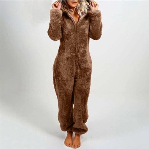 Fleece Plush Sleepwear Autumn Winter Female Long Sleeve Hoodies Nightwear Pajamas One Piece Velvet Warmer Sleepwear Jumpsuits