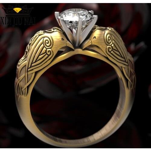 Hot New Arrival Arrival Personality Retro Creative Bird Totem Ring Jewelry Inlaid with Gem Gold Engagement Wedding Gift Ring