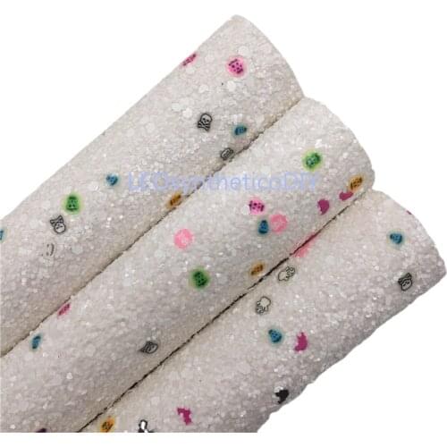 Halloween Chunky Glitter Vinyl Fabric Sheet with Ghost Pumpkins Felt Backing Synthetic Leather Faux Vinil DIY A4 SIZE R2037C