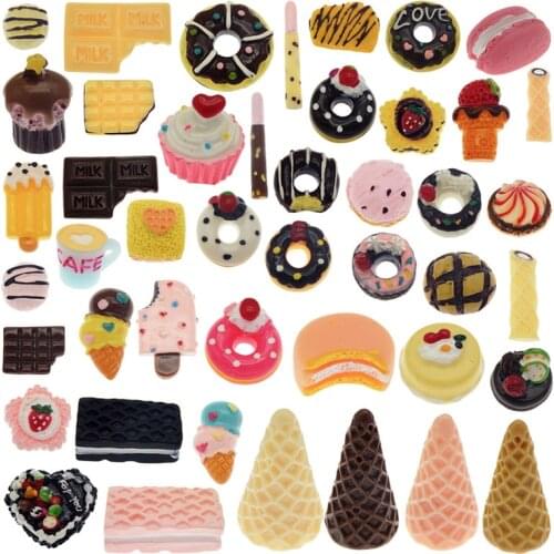 Julie Wang 10PCS Resin Charms Random Mixed Dessert Icecream Cake Chocolate Artificial Food Jewelry Making Accessory Decor