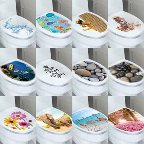 Creative 3D Toilet Seat Decals Removable Waterproof Wall Sticker Vinyl Washroom Pedestal Pan Cover Flower Bathroom Home Decor