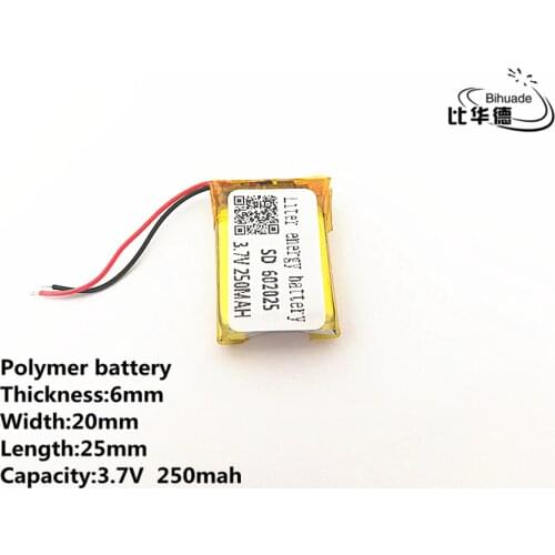 10pcs/lot 3.7V 250mAH 602025 Polymer lithium ion / Li-ion Rechargeable battery for DVR,GPS,mp3,mp4