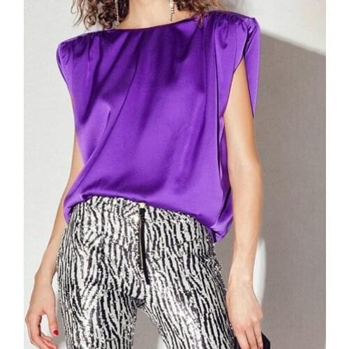 Missnight Shoulder Pad Tank Top Vest Sleeveless Chiffon O-neck Elegant Womens Tops Slim Bandage Back Summer Vintage Casual Wear