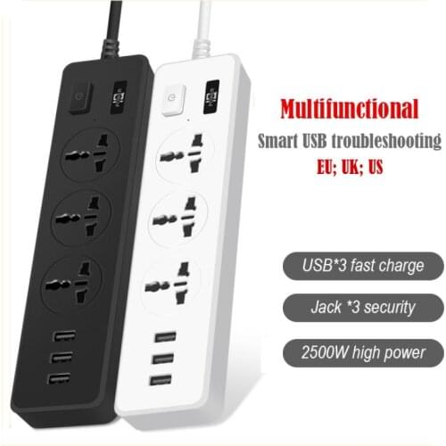 EU UK US Plug USB Socket Multi-Function Smart Socket USB*3 Automatic Current Distribution Fast Charging with USB Night Light