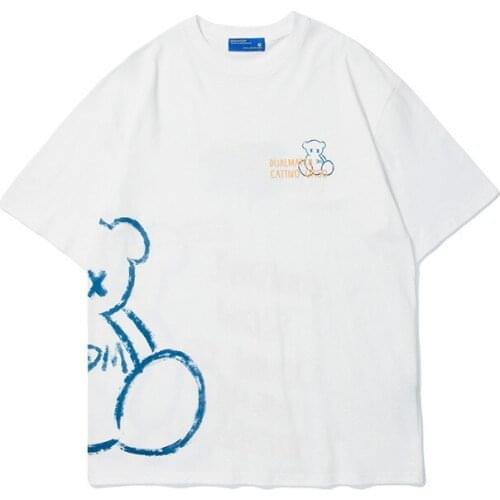 Mens Tshirt Bear Graffiti Print Hip Hop T-shirt short-sleeved T shirt Male Harajuku streetwear loose o-neck Tee shirt Male tops