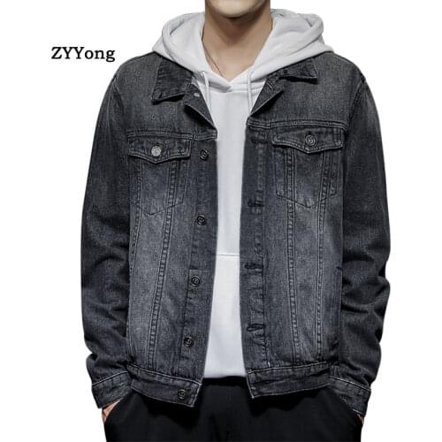 Autumn European Style Single Breasted Bomber Pilot Black Gray Blue Denim Jacket Men Jean Coat Motorcycle Youth Clothing Overcoat