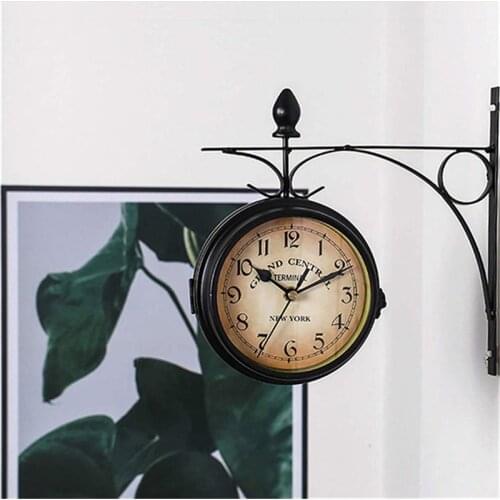 Retro Double Sided Wall Clock Outdoor Garden Clock with Antique Iron Casing Design Waterproof for Indoor and Outdoor Home Garden