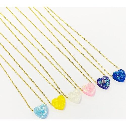 2020 New Gold stainless steel chain tiny heart opal charm Necklace For Women