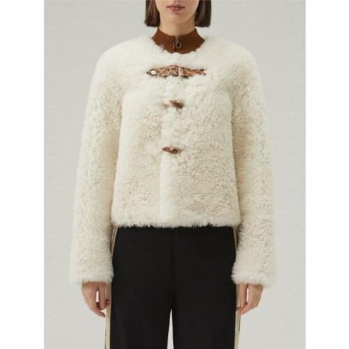 New Turkey Shearling Jacket Womens Fur Coat Leopard Coat Short Leather Jacket Warmest Winter Coats Fashion Wool Coat