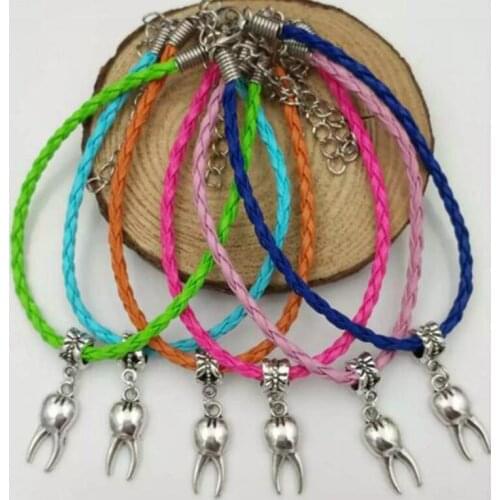 20Pcs New Zinc Alloy Lovely teeth charms Mix PU Leather Cords Good Luck Bracelets&Bangle DIY Jewelry For Women&Men Gift