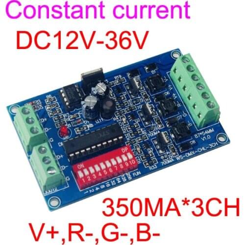 COMMON ANODE 3CH 350mA Decoder DMX512 RGB 3 Channel Decoder LED RGB Controller Output V+ R- G- B- 12-36V