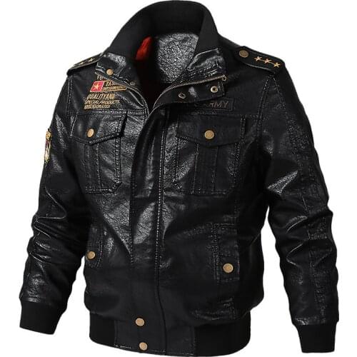 Autumn Mens Clothing Vintage Military Style Leather Bomber Jacket Waterproof Chaqueta Motorcycle Hombre PU Leather Jackets Coat