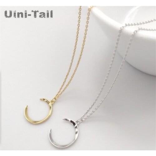 Uini-Tail hot sale new 925 sterling silver simple glossy moon necklace personality fashion trend temperament cold wind jewelry