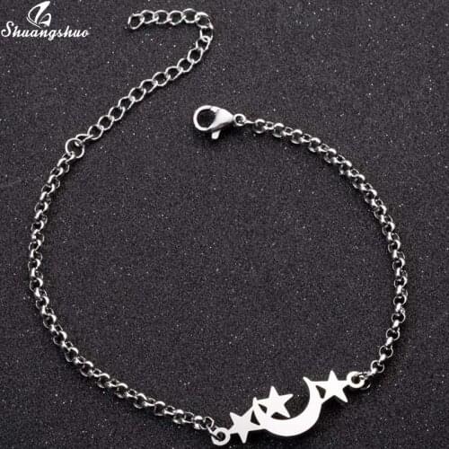 Shuangshuo Stainless Steel Bangle Elegant Star Moon Bracelet Women Charm Party Wedding Jewelry Accessories