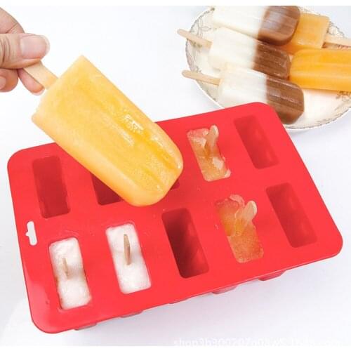 Large Size 10 Cell Ice Cream Silicone Mold For Ice Cream Making Homemade Dessert Freezer Fruit Juice With Sticks