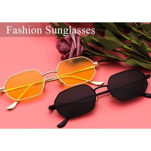 Retro polygon sunglasses Men Women Red Black Lens Square Sun Glasses Vintage Small Mirror color sunglasses Driver Goggles UV400