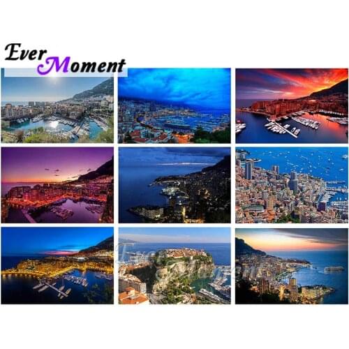 Ever Moment Diamond Modern Canvas Painting Cross Stitch Kits Bedroom Decoration Travel Seaside City Scenery Sunset 5D ASF2359
