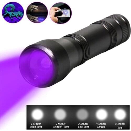 Aluminum Alloy Super Bright USB Rechargeable LED UV Light Flashlight Torch Lamp