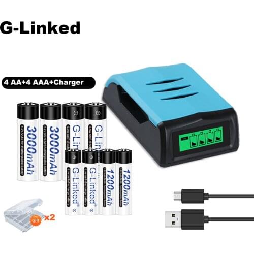 G-Linked 1.2V NiMH AA AAA Charger Rechargeable Battery Charger 4 Slots + AA AAA 1.2V NiMH Rechargeable Battery AA AAA Batterias