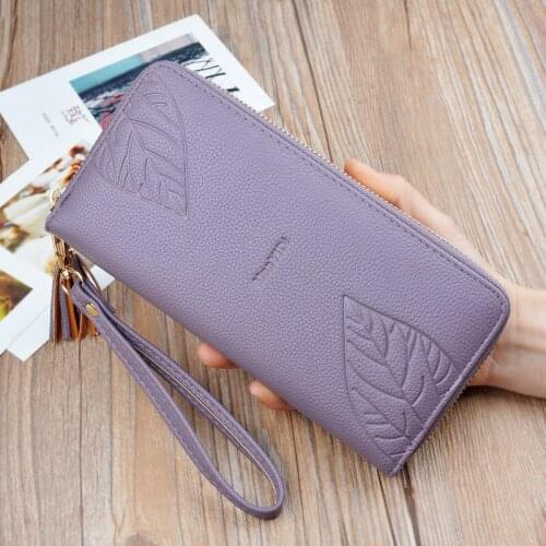 Womens Wallets and Purses PU Leather Wallet Female Wristband Leaf Print Long Women Purse Large Capacity Bag Women Wallet