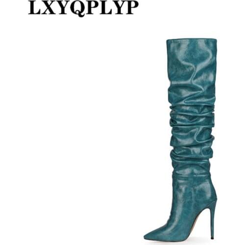 New Women Shoes Boots High Heels Knee High Long Boots Pointed Toe Plus Size 34-45 Boots Autumn Winter Spring Boots for Women