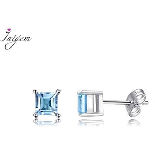 925 Sterling Silver Ear Stud Earrings Women Jewelry Indian Boho Style Simple Sky Blue Color CZ Engagement Party For Valentine