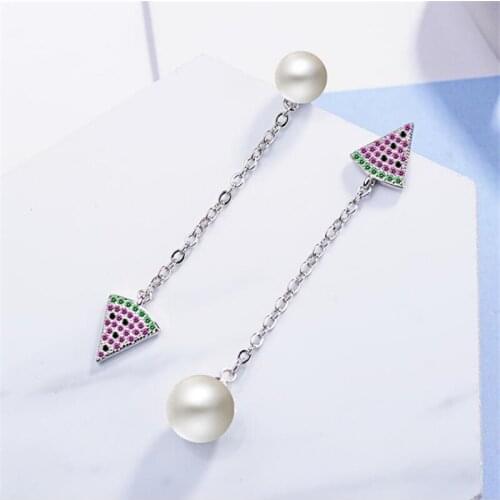 KOFSAC Hot S Cute Watermelon Pearl Stud Earring Silver 925 Earrings For Women Party Color Zircon Fine Jewelry Best Girl Gift