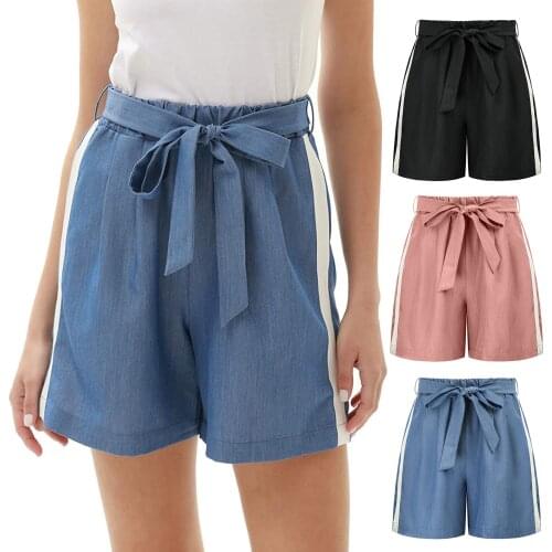 Women Short Pants Adults High Waist Shorts Straight-Leg Pants with Waist Belt for Summer, S/M/L/XL/XXL 2021 New Fashion