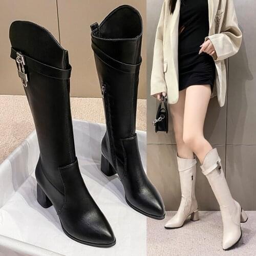 2021 Fashion Women Boots autumn Winter Over The Knee Heels Quality leather Long Comfort Square Botines Mujer Thigh High Boots