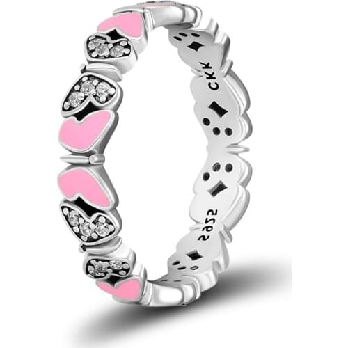 Fandola CKK Silver Ring 925 Sterling Silver Butterfly All Around Rings Fits for European Style Jewelry Wedding Women Gift,Pink