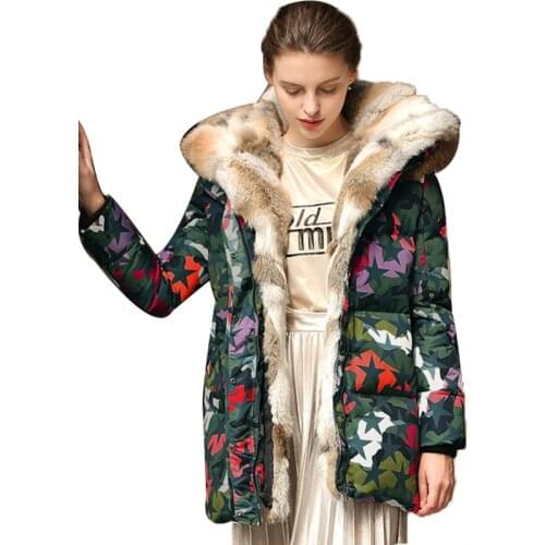 Womens Coat Down Winter Jackets and Coats Thickening Warm Rabbit Raccon Fur White Duck Down Jacket manteau femme Plus XXXL XC024